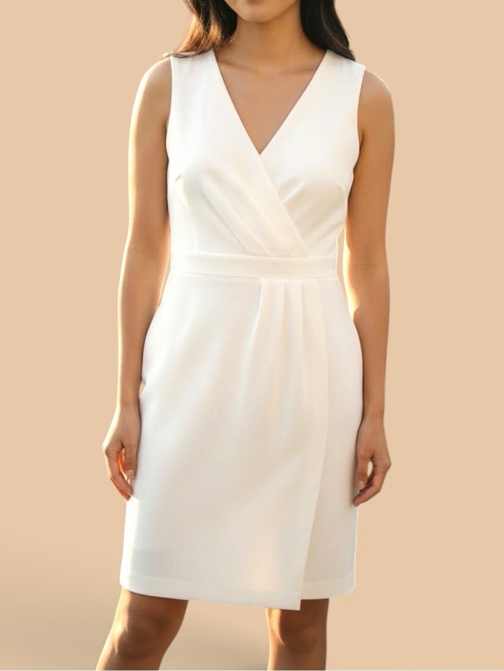 NEW Vince Camuto Sleeveless V-Neckline Surplice Wrap Ivory Midi Dress Size 6